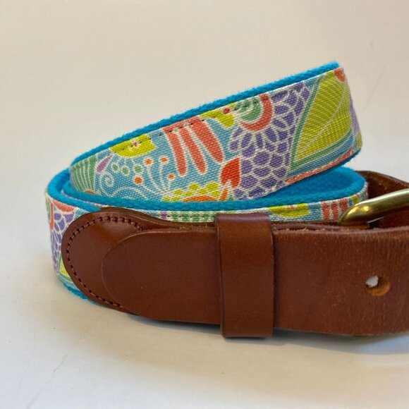 Colorful Eliza B. Leather & Fabric Belt With Brass Buckle Fits 37 - 39" - Picture 3 of 7
